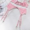 Internet Celebrity Sexy Lingerie Sexy With Breast Pad Sexy Sheer Mesh Peach Hip Four Piece Set for Women